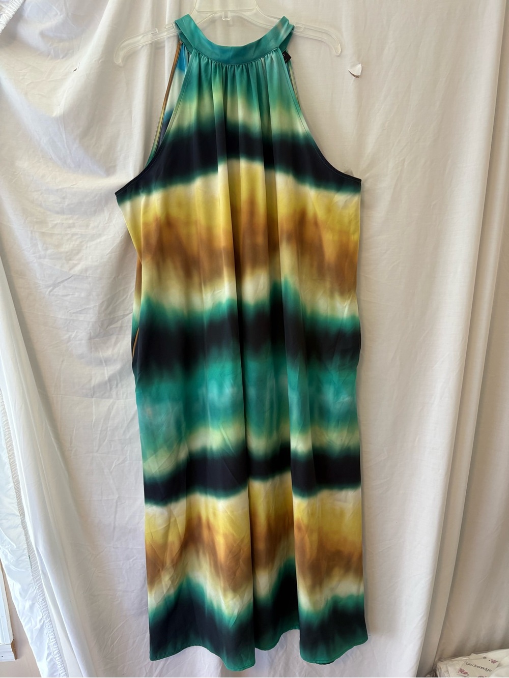 Lane Bryant Teal, Gold and Black Halter Maxi Tunic